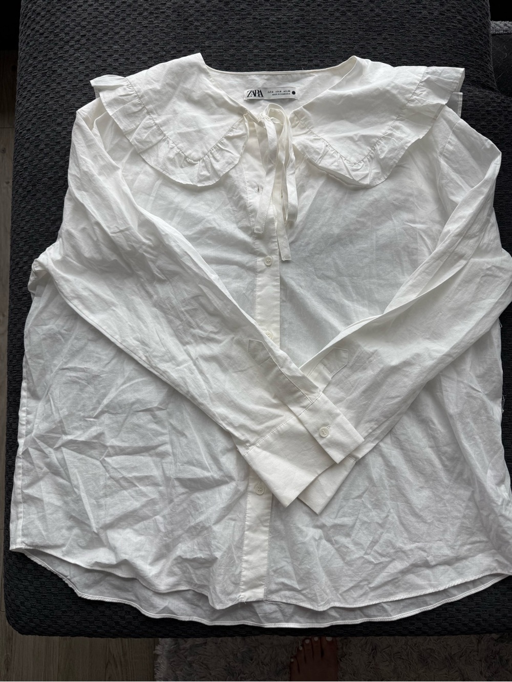 Zara White Ruffle Collar Tie-Front Blouse
